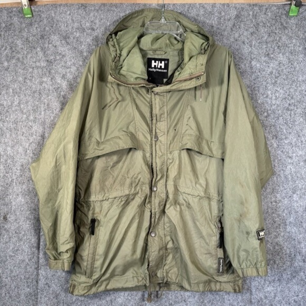 Helly Hansen Packable Rain Jacket Mens XS Green Windbreaker Hooded Coat Outdoor